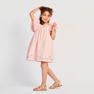 Robe manches courtes rayée et brodée pour fille 