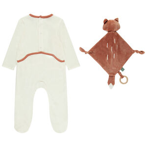 Pyjama in fluweel met knuffel vos en verschillende openingen naar leeftijd 