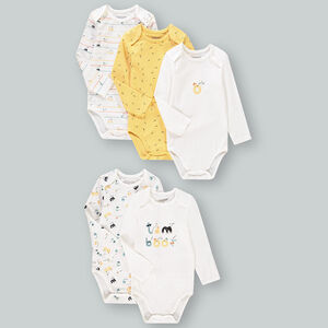 Lot de 5 bodies manches longues imprimés unisexe en coton 