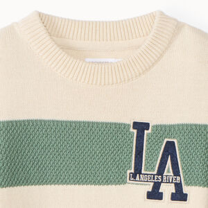 Gebreide fantasietrui met brede strepen en patch voor jongens 