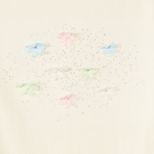 T-shirt manches courtes strass et fleurs 3D fille 
