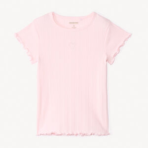 T-shirt manches courtes uni en maille côtelée fille 