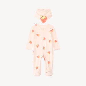Donsch One-Piece met aardbeienprint + slabbetje voor meisjesbaby's 