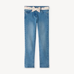 Slim jeans voor meisjes met stoffen riem 