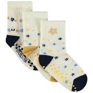 Lot de 3 paires de chaussettes fleuries antidérapantes pour bébé fille 