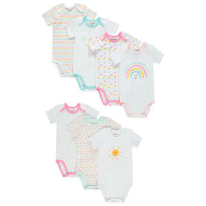 Set van 7 body’s in biokatoen met korte mouwen en gekleurde prints 