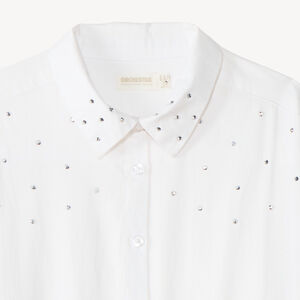 Witte lange mouwen blouse voor meisjes met strasdetails 