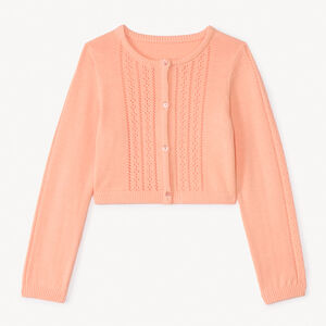 Een effen gebreide meisjestrui met lange mouwen. 