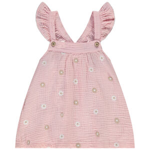 Tuniek in katoenen gaas met geborduurde bloemen voor meisjes 