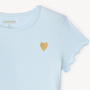 T-shirt manches courtes côtelé à cœur brodé fille 