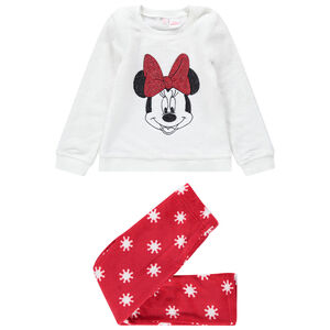 Pyjama van sherpastof in twee kleuren met Minnie Disney van lovertjes 