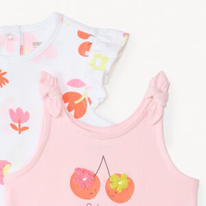 Set van 2 korte rompers met kersenschema voor meisjes. 