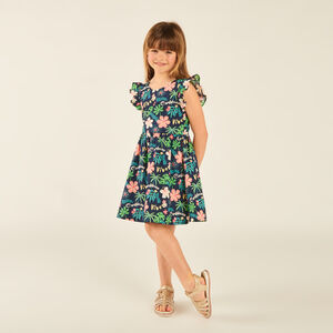 Robe manches courtes imprimée fleurie à dos nu pour fille 