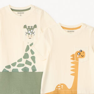 Set van 2 korte jumpsuits 2-in-1 effect dierenpatroon voor baby jongens 