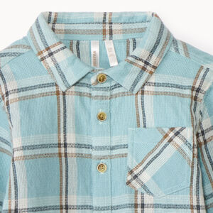 Langemouwenhemd in turquoise flanel met ruitprint voor babyjongens 