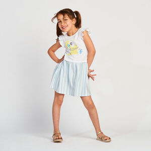 Korte mouwen jurk met 2-in-1 effect voor meisjes - gestreept 