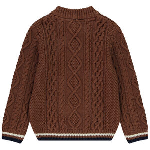 Gebreide trui met vlechteffect en tweekleurige biezen voor jongens 