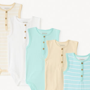 Set van 5 mouwloze rompers van ribstof voor baby jongens 