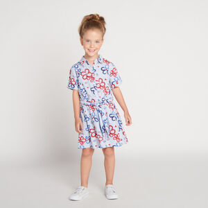 Robe chemise manches courtes imprimée fleurs avec rayures pour fille 