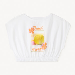 T-shirt met korte mouwen, boxy fit, korte lengte met fantasiedruk voor meisjes. 