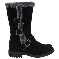 Bottes fourr&eacute;es effet cuir avec doublure en fourrure et boucles 