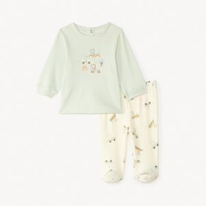 Twee-delige pyjama in interlock met lange mouwen t-shirt + broek voor babyjongen (verschillende afwerkingen afhankelijk van de leeftijd) 