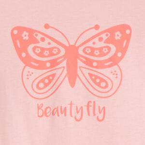 Set pyjama 2-delig effen met roze vlinderprint voor meisjes 