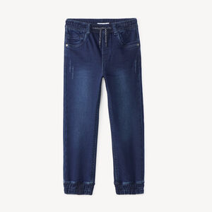 Jogger jeans in denim met elastische taille en ribboorden voor jongens 