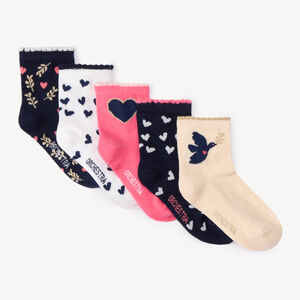 Set van 5 paar gerafelde sokken voor meisjes, met jacquardpatroon en elastische boordjes aan de enkels 
