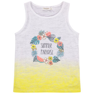 Mouwloos T-shirt met verbrand effect en bloemenkroon in tie and dye 