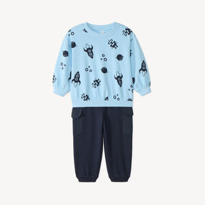 Set van 2 stuks: trui + joggingbroek met robotprint voor babyjongen 