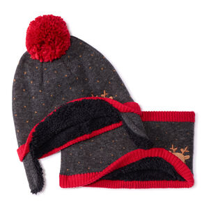 Set muts en snood met pompon en geborduurde kerstkoningin voor babyjongen 