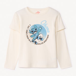 T-shirt manches longues nid d'abeille print Stitch Disney pour garçon  