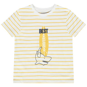 T-shirt met korte mouwen in strepen met fantasieprint voor jongen 