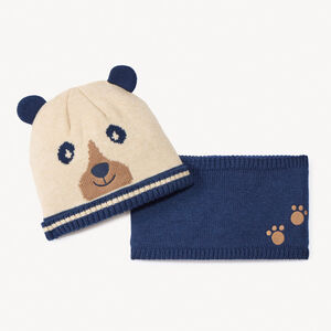 Set bonnet + snood tricot ludique fantaisie pour bébé  