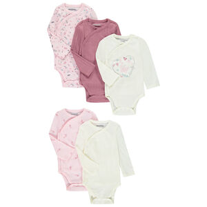 Lot de 5 bodies manches longues fantaisie pour bébé fille avec ouvertures différentes selon l'âge 