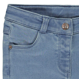 Jeans met een used effect en achterzakken in kattenvorm voor meisjes. 