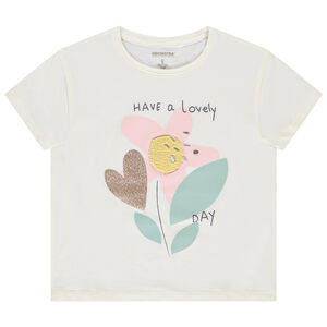 Korte mouwen shirt met bouclette borduursels voor meisjes 