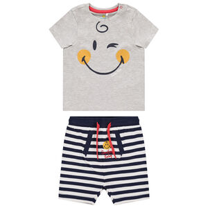 Setje van T-shirt met SmileyWorld-print en gestreepte short met zak 