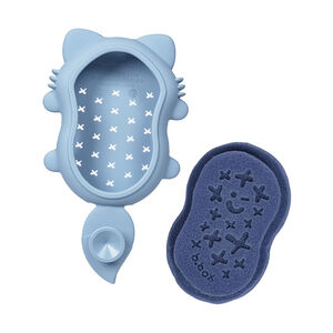 Brosse de bain Renard avec éponge anti croûtes de lait bleu 