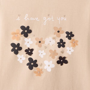 T-shirt met lange mouwen in effen jersey met fantasieprint voor meisjes 