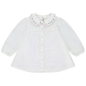 Tunique manches longues unies à col claudine brodée pour bébé fille 