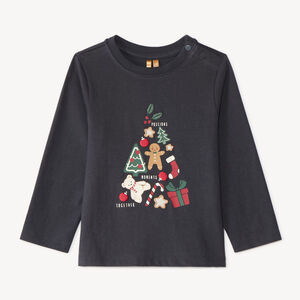 Babyshirt met lange mouwen en kerstprint met fantasiedetails 