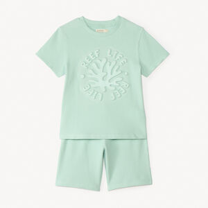 Set van 2 stuks in honingraatstructuur T-shirt + bermuda voor jongens 