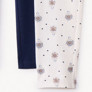 Set van 2 fantasieleggings voor meisjes met elastische taille, één effen en één met all-over print en glinsterende details 