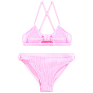 Meisjes badpak 2-delig geribd effect met gekruiste bretellen 