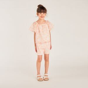 Ensemble 2 pièces t-shirt + short en broderie fleurie bicolore pour fille 