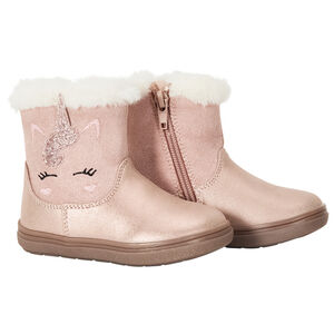 Booties met nepbont kraag en eenhoornmotief voor meisjes 