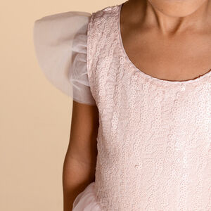 Robe manches courtes en tulle et sequins pour fille  