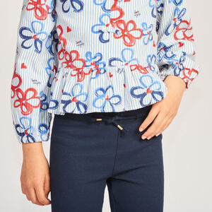 Legging côtelé uni avec cordon à pompons fille 